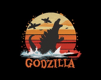 Godzilla Sunset Embroidery Design, Godzilla Sunset Machine Embroidery Design, 4 Sizes, Instant Download File