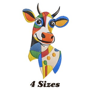 Colorful Cow Embroidery Design, Cow Machine Embroidery Design, Cow Embroidery Design For Men, Women, Girls