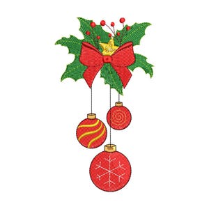 Design de bordado de bolas de Natal com laço, Design de bordado de bolas de Natal, Design de bordado à máquina de bolas de Natal, Download instantâneo