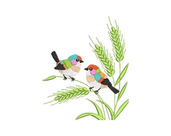 Diseño de bordado de pájaros, diseño de bordado a máquina de pájaros enamorados de primavera, 4 tamaños, archivo de descarga instantánea