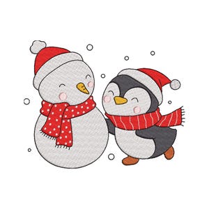 Penguin and Snowman Christmas Embroidery Design, Christmas Penguin Machine Embroidery Design, Digital Download
