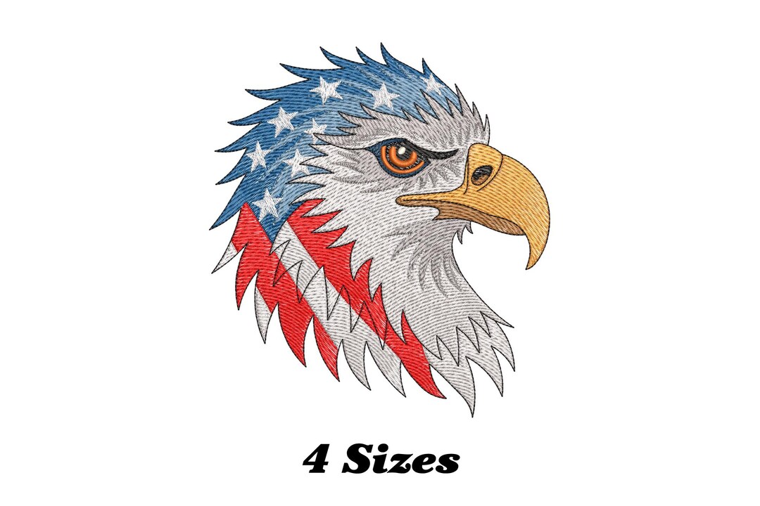 USA Flag Eagle Head Embroidery Design, Eagle 4th of July Machine ...