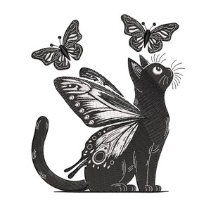 Cat and Butterfly Embroidery Design, Cat and Butterfly Machine Embroidery Design, Cat and Butterfly Embroidery Design For Men, Women, Girls
