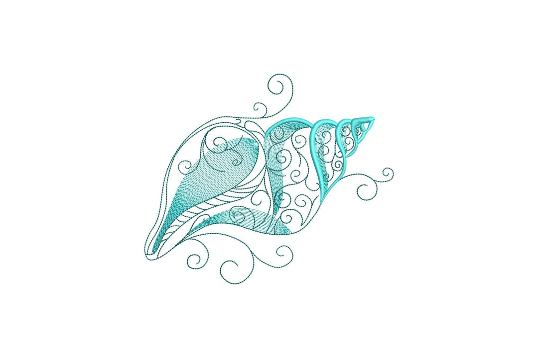 Conch Shell Embroidery Design, Seashell Machine Embroidery Design, 4 ...