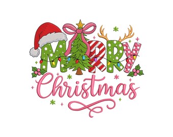 Merry Christmas Embroidery Design, Merry Christmas Machine Embroidery Design, Digital Download