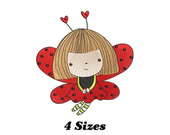 Funny Ladybug Girl Embroidery Design, Ladybug Girl Machine Embroidery Design for Men, Women, and Girls