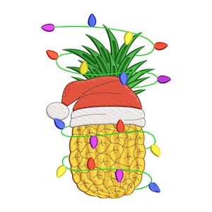 Lighting Pineapple Christmas Embroidery Design, Pineapple Xmas Embroidery Design, Christmas Pineapple Machine Embroidery Design