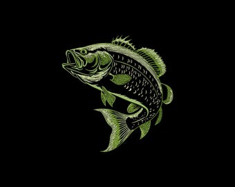 Bass Fish Embroidery Design, Bass Fish Machine Embroidery Design, 4 Sizes, Instant Download File