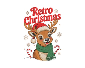 Retro Christmas Reindeer Embroidery Design, Christmas Reindeer Machine Embroidery Design, Digital Download