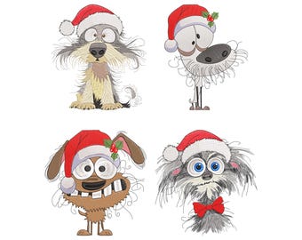 Crazy Dog Christmas Embroidery Design, Christmas Dog Machine Embroidery Design, Digital Download