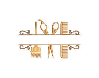 Hair Stylist Monogram Embroidery Design, Hair Stylist Split Name Frame Machine Embroidery Design, 4 Sizes, Instant Download File