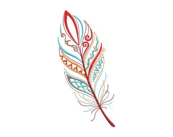 Colorful Feather Embroidery Design, Feather Machine Embroidery Design, 4 Sizes, Instant Download File