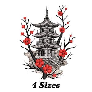 Japanese Pagoda Embroidery Design, Pagoda Machine Embroidery Design, Japanese Pagoda Embroidery Design For Men, Women, Girls