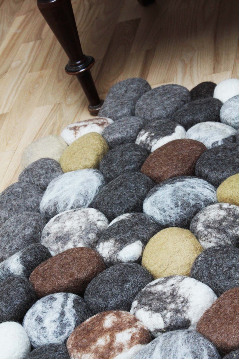 Felt Pebbles Rug Shades of Brown Etsy