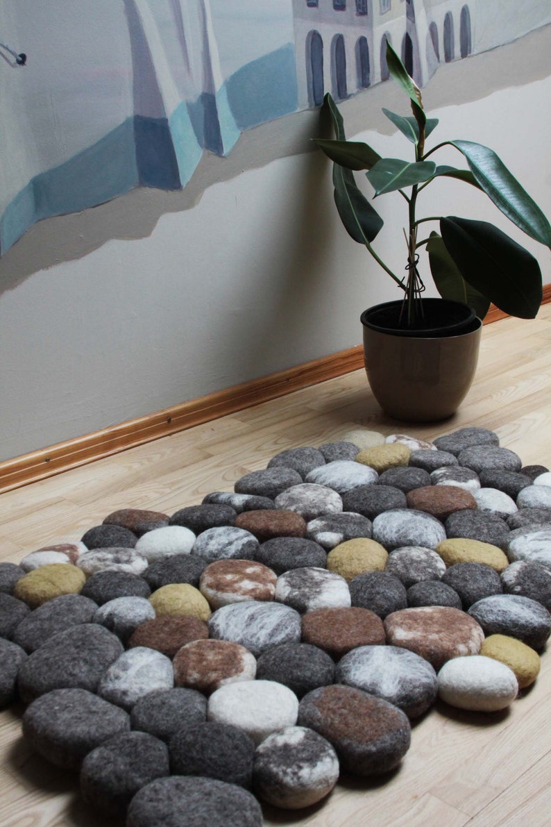 Felt Pebbles Rug Shades of Brown Etsy