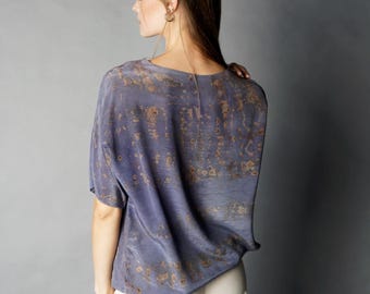 Light violet silk blouse with imprints