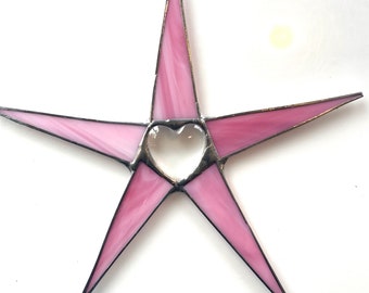 Swell Heart Star- 10 inch art glass star points with clear glass heart center