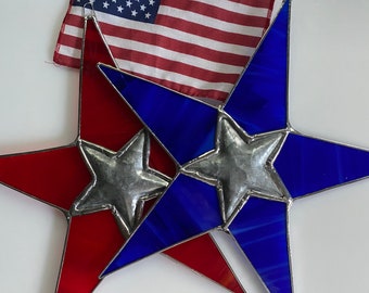 Star Salute- 10 inch art glass points with puffy metal star center