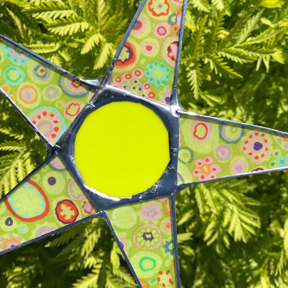 Klimt star- lime green floral fabric lacquered on glass 10