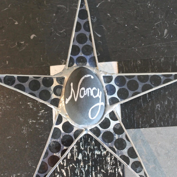Chalkboard Egg Star- 10 inch polka dot on glass star with wooden chalkboard egg