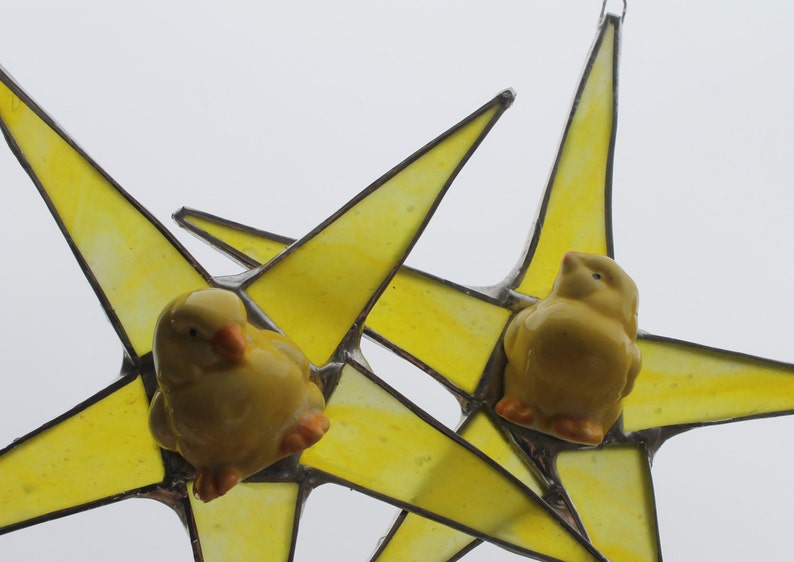 listing for one Chick Star 1 7 inch stained glass star with ceramic chick star