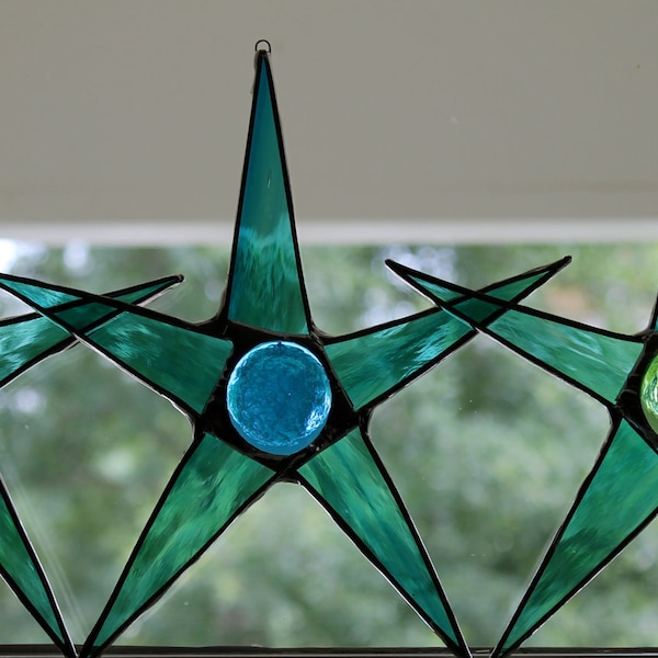 Atlantic Ocean Star in teal, tuquoise or green Stained Glass