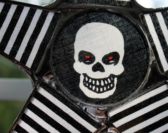 Scary Skull Star- lacquered fabric on glass star- fun Halloween decor