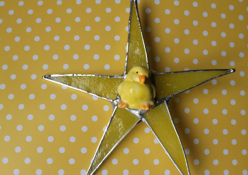 listing for one Chick Star 1 7 inch stained glass star with ceramic chick star