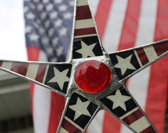 FDR Star -9 inch lacquered glass star- Patriotic 4th of July Decoration- stained glass star