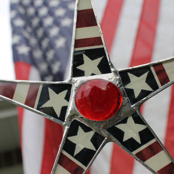 FDR Star -9 inch lacquered glass star- Patriotic 4th of July Decoration- stained glass star