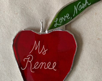 Apple for the Teacher-5 inch art glass ornament and gift wrapped for free!