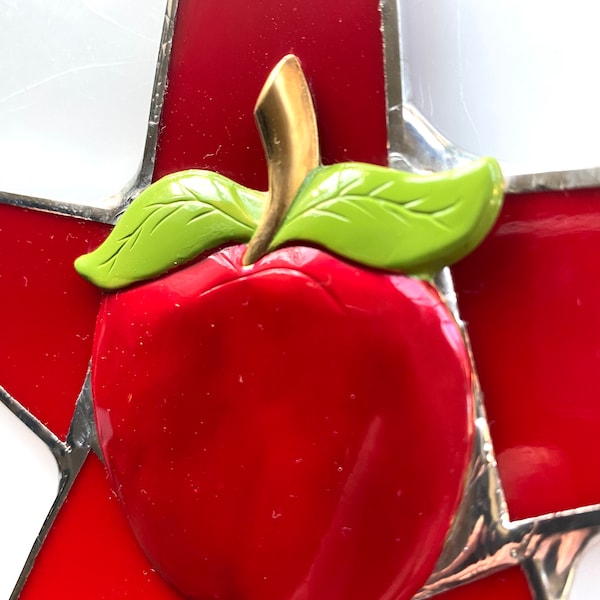 Cosmic Crisp Apple Star- 9.5 inch art glass star, with enameled brass apple center