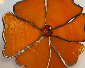 California Poppy- art glass flower 6 inches  bright orange art glass