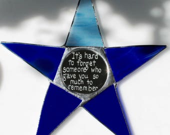 Remember Star  10 inch art glass star with mirror or art glass center engraved