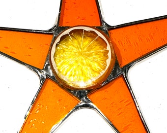 Citrus Shine Star- 10 inch orange art glass star with faux orange slice center