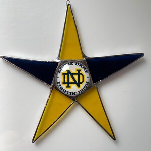 Team Star 9.5 inch art glass star with Team logo lacquered under glass cabochon center image 3
