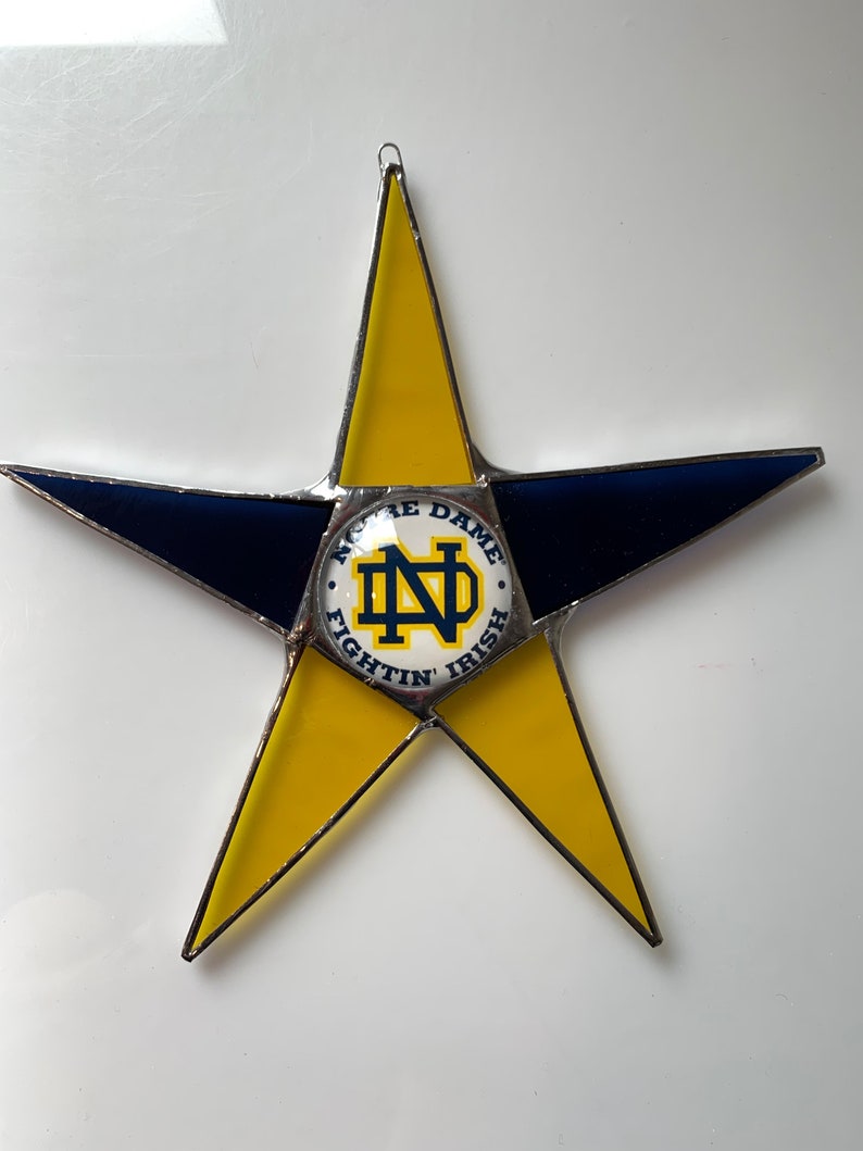 Team Star 9.5 inch art glass star with Team logo lacquered under glass cabochon center image 3