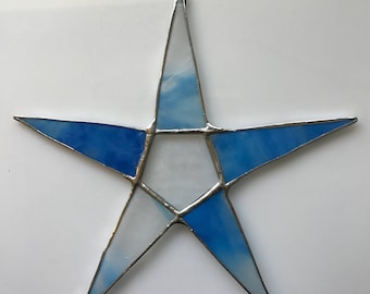 Sky Star- 9.5 inch azure blue and frosted white art glass- can be personalized