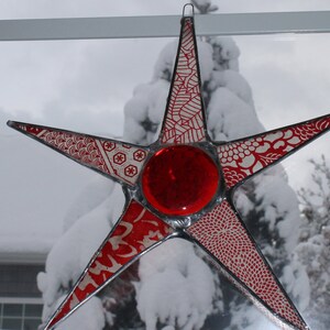 Plump Poinsettia Star lacquered paper on glass, 9 inches image 3