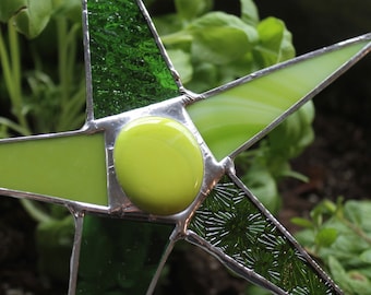 Mixed Greens- 9 inch green art glass star