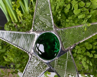 Seven inch  Kiwi Star- patterned glass and stained glass star