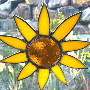 Sunflower stained glass sun catcher 6inches image 1