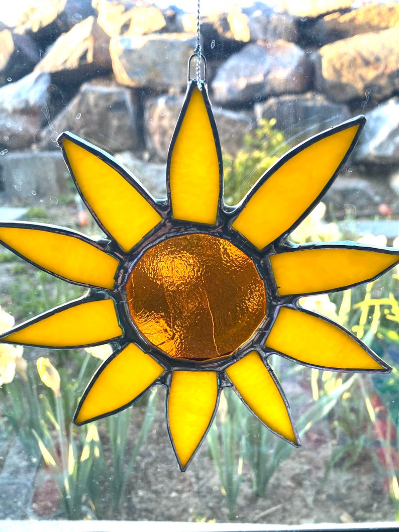 Sunflower stained glass sun catcher 6inches image 1