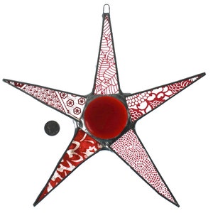 Plump Poinsettia Star lacquered paper on glass, 9 inches image 4