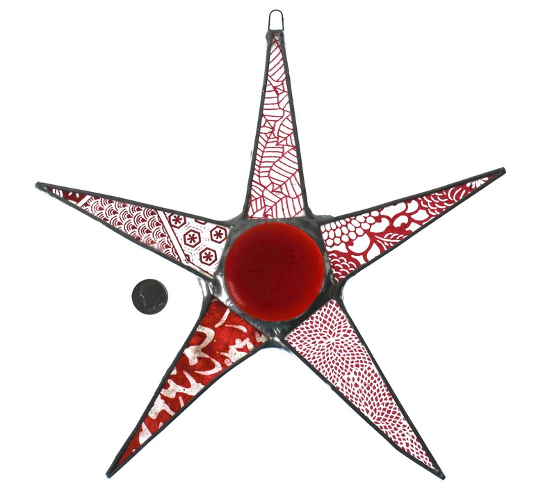 Plump Poinsettia Star lacquered paper on glass, 9 inches image 4