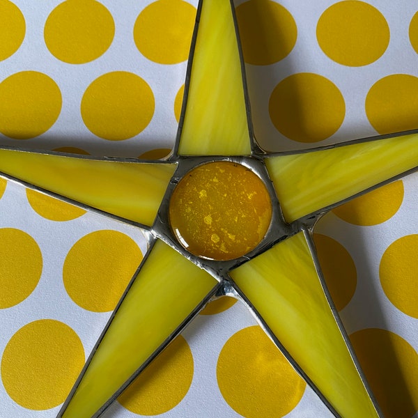 Sunshine from a Star 9 inch yellow art glass with lacquered center. Happy Sunshine yellow