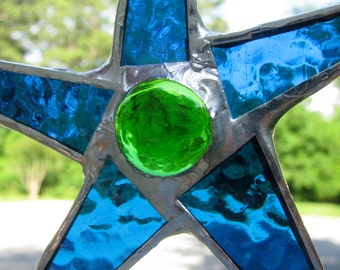 Swimming Pool - stained glass star 6 inches aquamarine, turquoise, green glass
