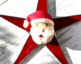 I Felt Santa's Love - 12inch art glass star ornament with felt Santa center