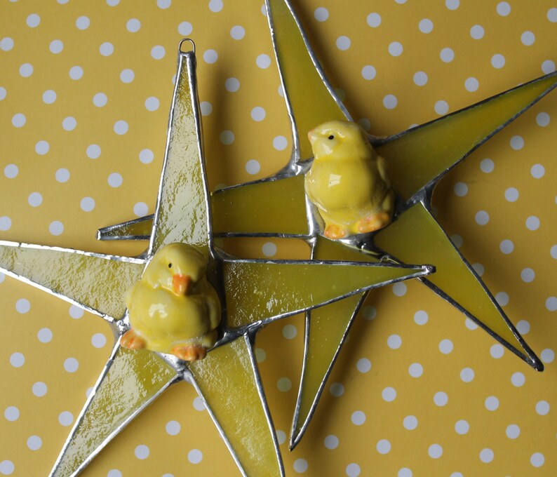 listing for one Chick Star 1 7 inch stained glass star with ceramic chick star
