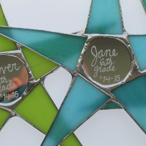 Reflection Star-   Mirror Center, personalize, Back to School Stained Glass Star 10 inches